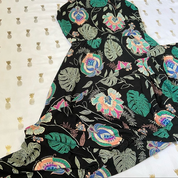 Cynthia Rowley Black And Multicolor Floral Palm Tropical Print Halter Midi Dress - Picture 7 of 16